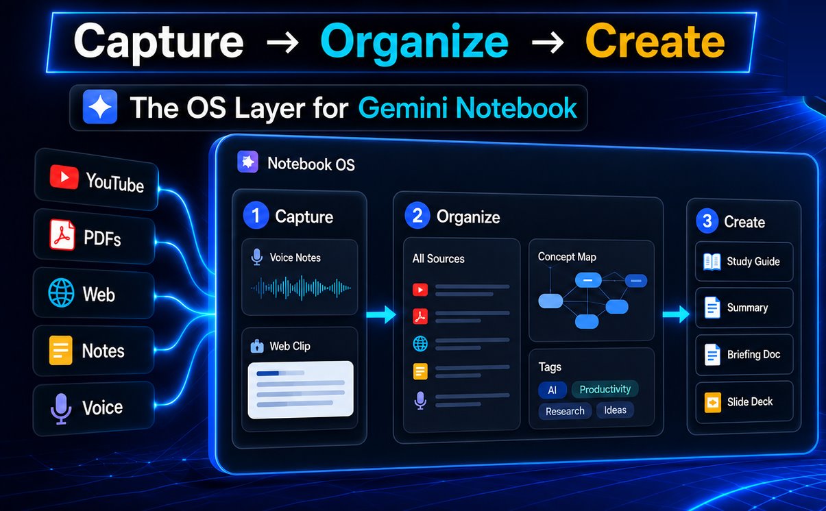 Notebook OS walkthrough: Capture, Organize, Create — the OS layer for Gemini Notebook